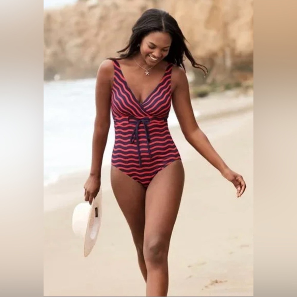 Tommy Bahama Red and Navy Stripe One-Piece Swimsuit